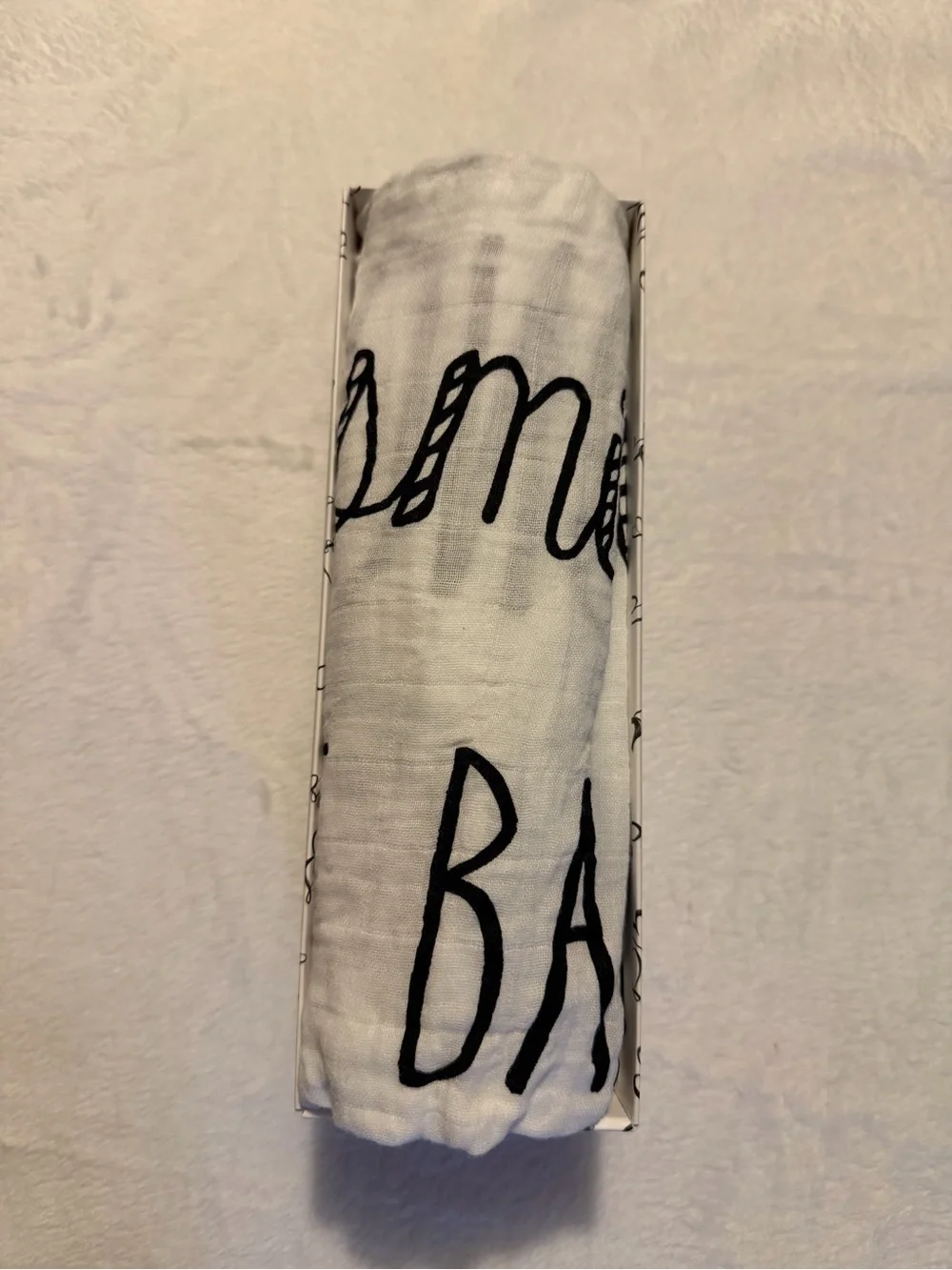 100% Cotton Muslin White Baby Quote Swaddle Blanket 47”x47”